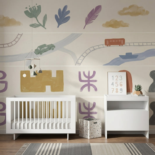 Kids Nursery Wallpaper Bright Beige Background Wall Mural