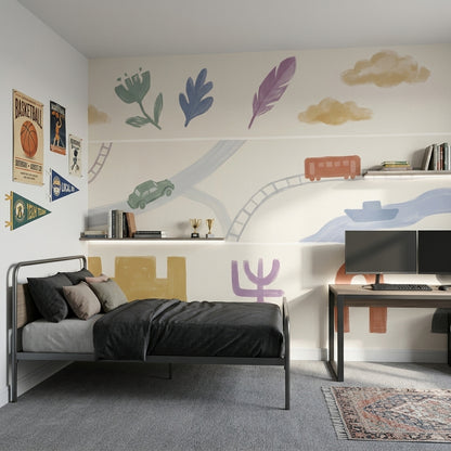 Kids Nursery Wallpaper Bright Beige Background Wall Mural