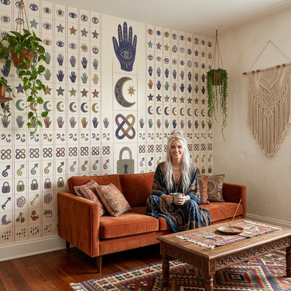 Boho Talisman Wallpaper Evil Eye Removable Crescent Moon Wall Decor