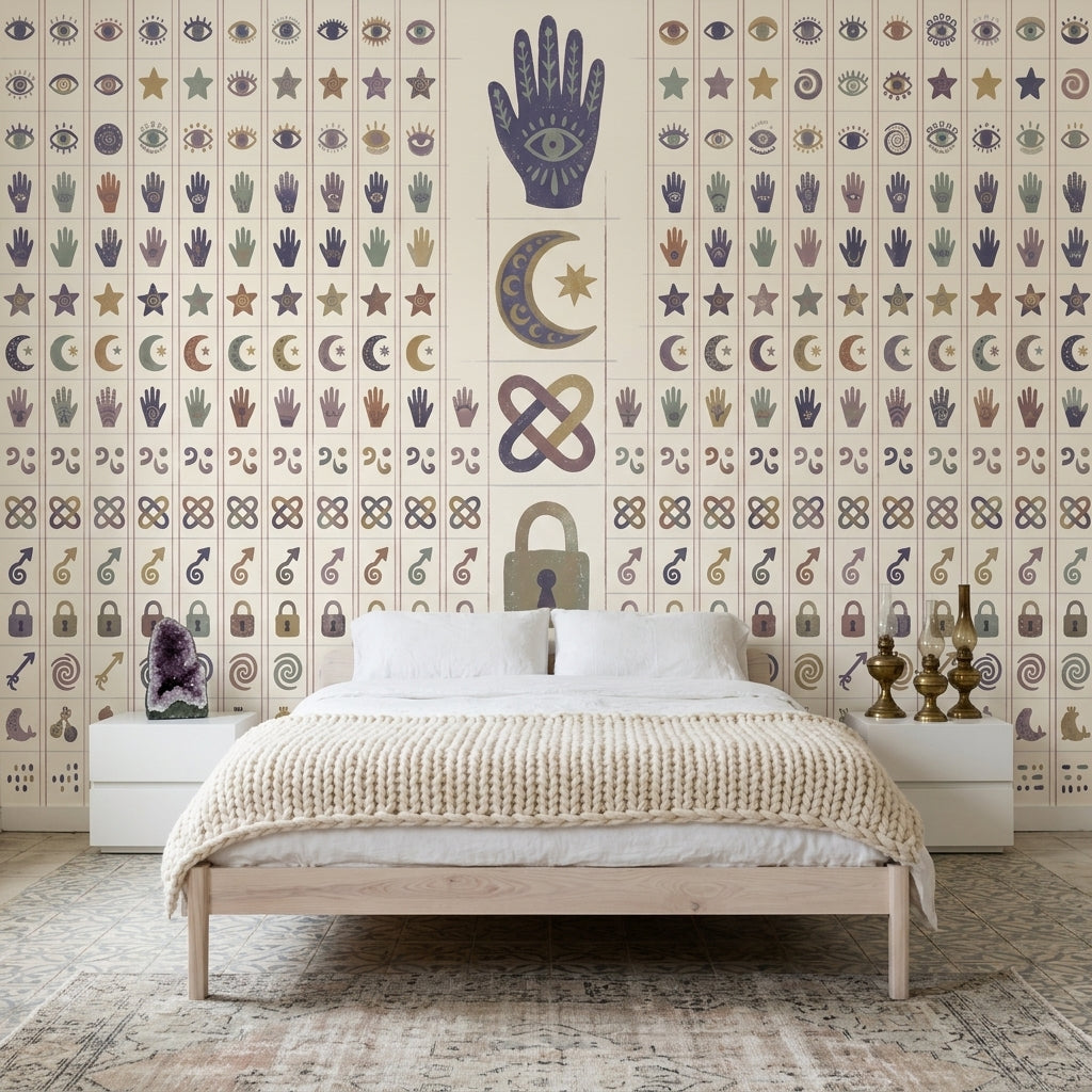 Boho Talisman Wallpaper Evil Eye Removable Crescent Moon Wall Decor