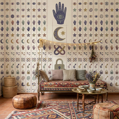 Boho Talisman Wallpaper Evil Eye Removable Crescent Moon Wall Decor