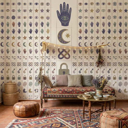 Boho Talisman Wallpaper Evil Eye Removable Crescent Moon Wall Decor
