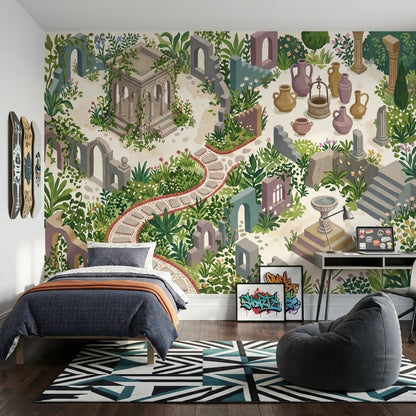Walls Wallpaper Stone Ruins Garden Removable Wall Decor