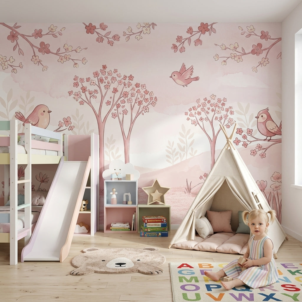 Blossom Trees Wallpaper Pastel Spring Garden Wall Mural