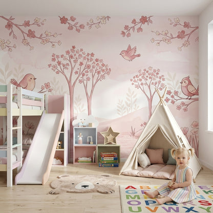 Blossom Trees Wallpaper Pastel Spring Garden Wall Mural