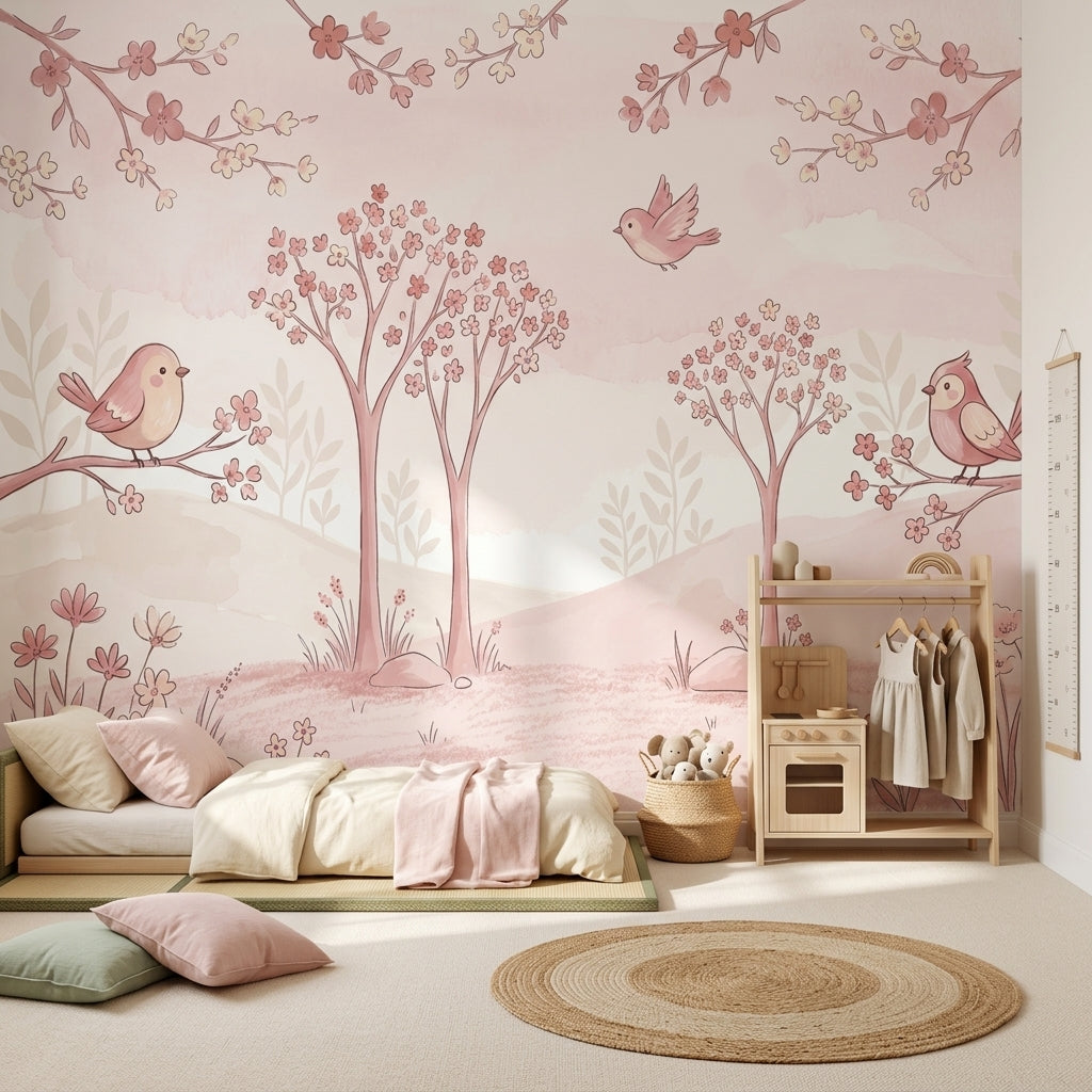 Blossom Trees Wallpaper Pastel Spring Garden Wall Mural
