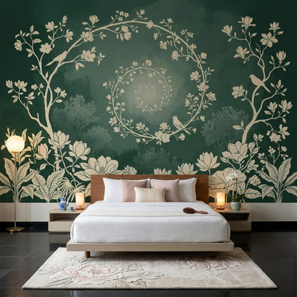 Wreath Spiral Wallpaper Floral Vines Moody Forest Wall Mural