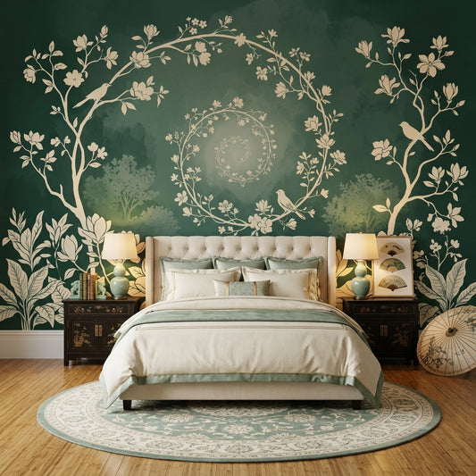 Wreath Spiral Wallpaper Floral Vines Moody Forest Wall Mural