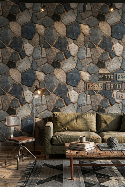 Irregular Flagstone Wallpaper Rock Wall Masonry Removable Wall Decor