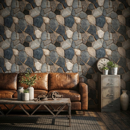 Irregular Flagstone Wallpaper Rock Wall Masonry Removable Wall Decor