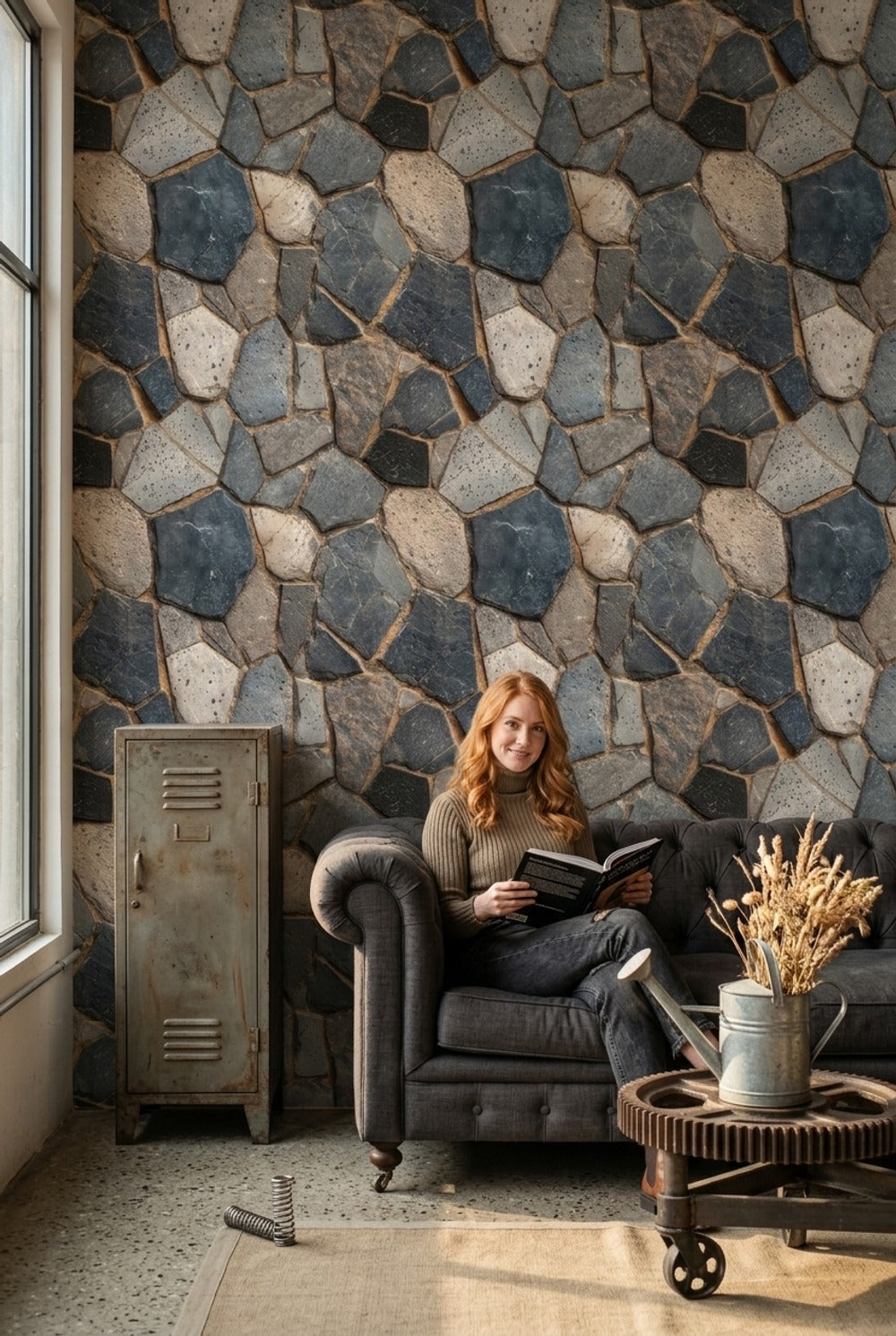 Irregular Flagstone Wallpaper Rock Wall Masonry Removable Wall Decor
