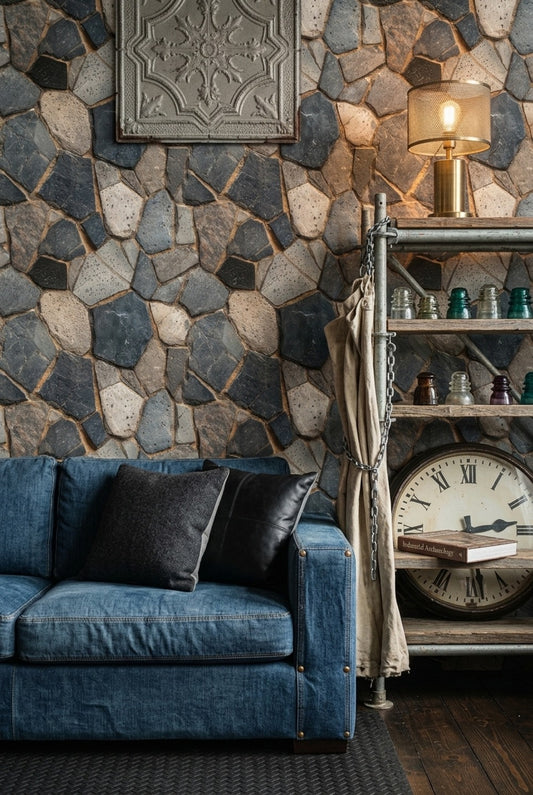 Irregular Flagstone Wallpaper Rock Wall Masonry Removable Wall Decor