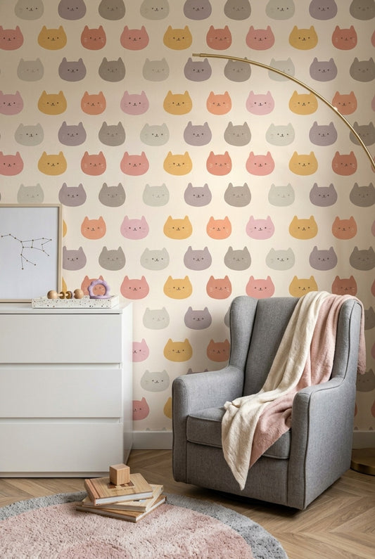 Cute Cats Wallpaper Animal Print Pastel Removable Wall Decor