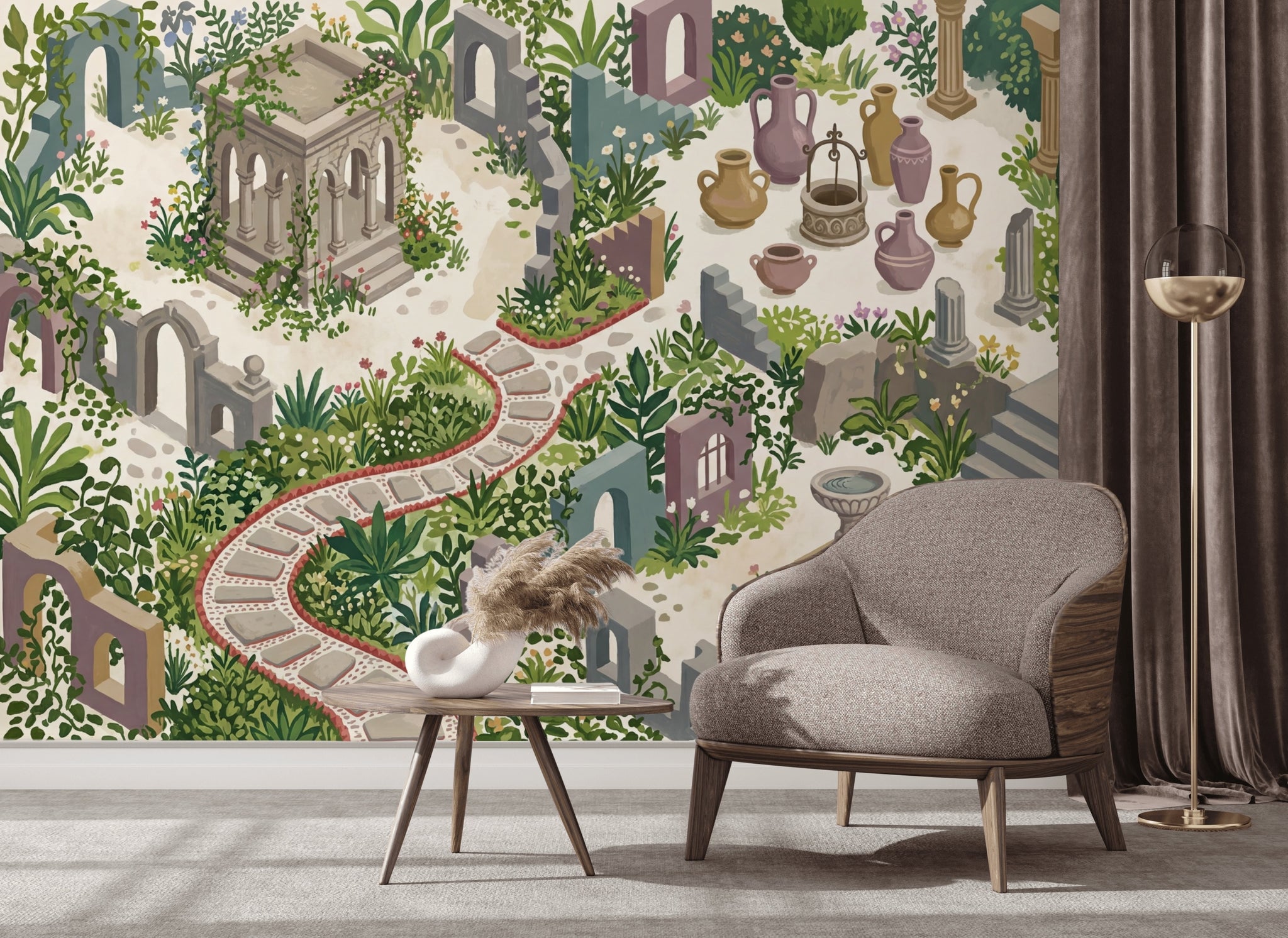 Walls Wallpaper Stone Ruins Garden Removable Wall Decor