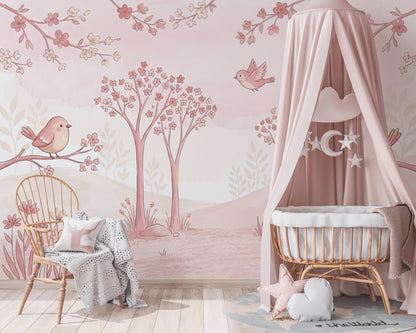 Blossom Trees Wallpaper Pastel Spring Garden Wall Mural