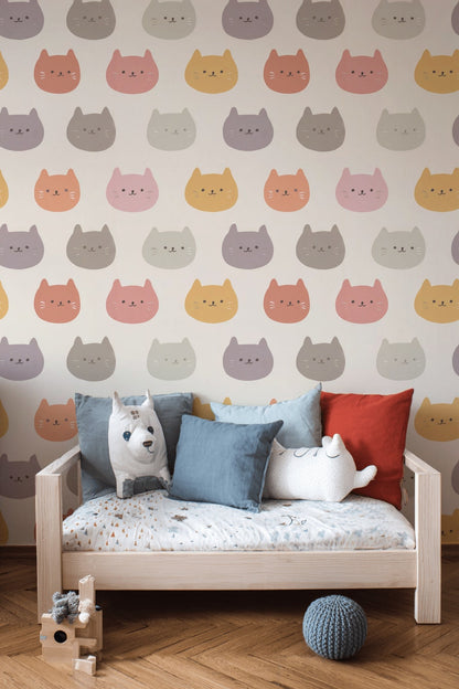 Cute Cats Wallpaper Animal Print Pastel Removable Wall Decor