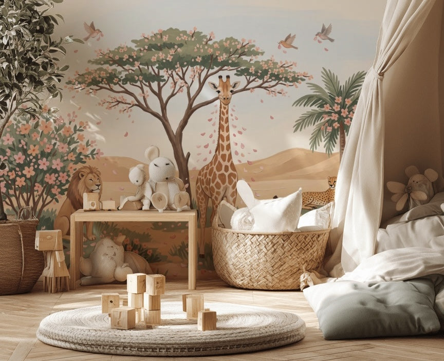 Safari Wallpaper Savanna Landscape Giraffe Wall Mural