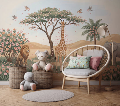 Safari Wallpaper Savanna Landscape Giraffe Wall Mural