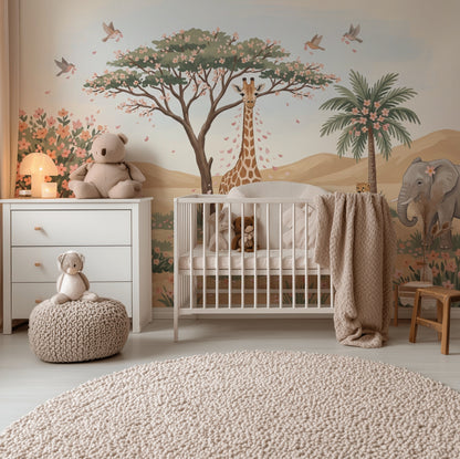 Safari Wallpaper Savanna Landscape Giraffe Wall Mural