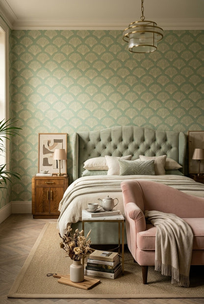 Fan Palm Wallpaper Botanical Seafoam Green Decorative Mural