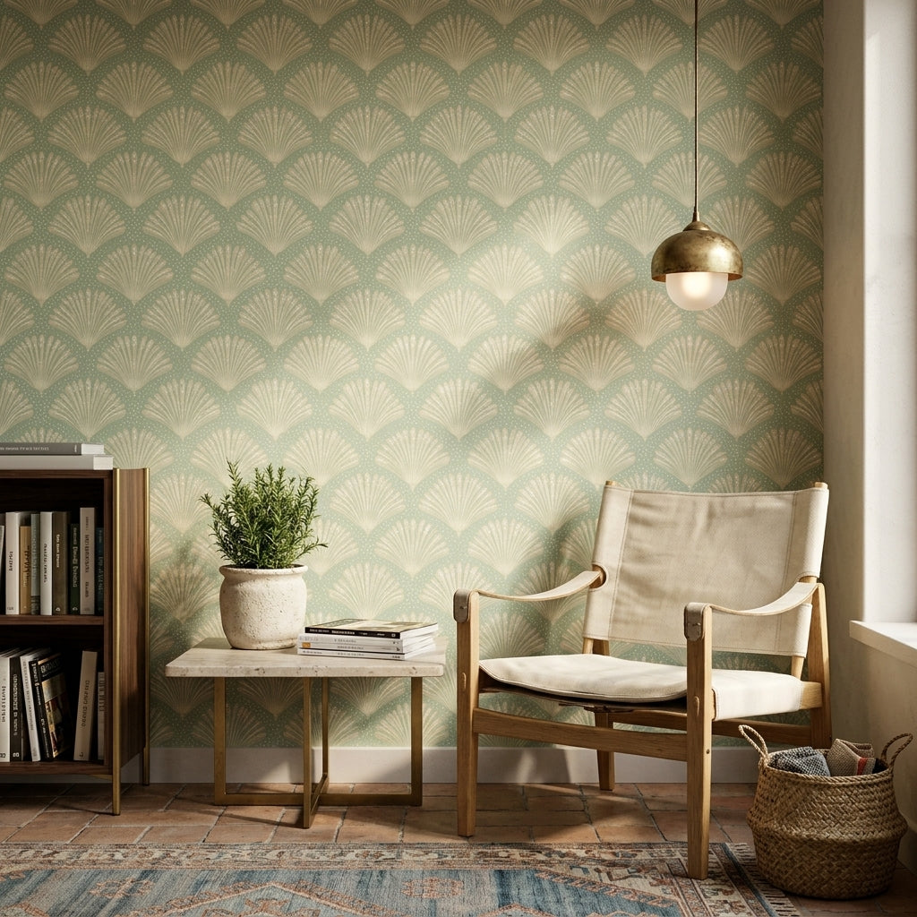 Fan Palm Wallpaper Botanical Seafoam Green Decorative Mural