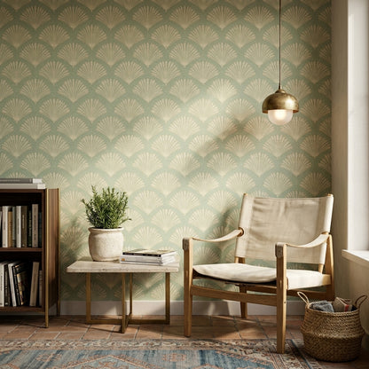Fan Palm Wallpaper Botanical Seafoam Green Decorative Mural