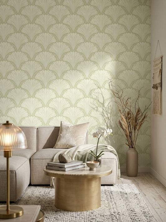 Art Deco Wallpaper Fan Motif Removable Ginkgo Leaf Wall Decor