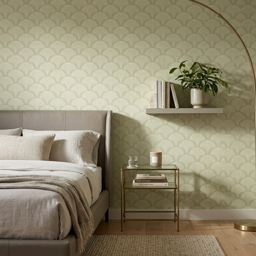 Art Deco Wallpaper Fan Motif Removable Ginkgo Leaf Wall Decor