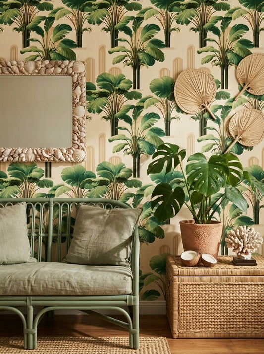 Tropical Wallpaper Botanical Palm Leaves Removable Wall Decor