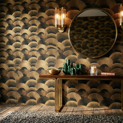 Art Deco Wallpaper Black And Gold Removable Scallop Arches Wall Decor