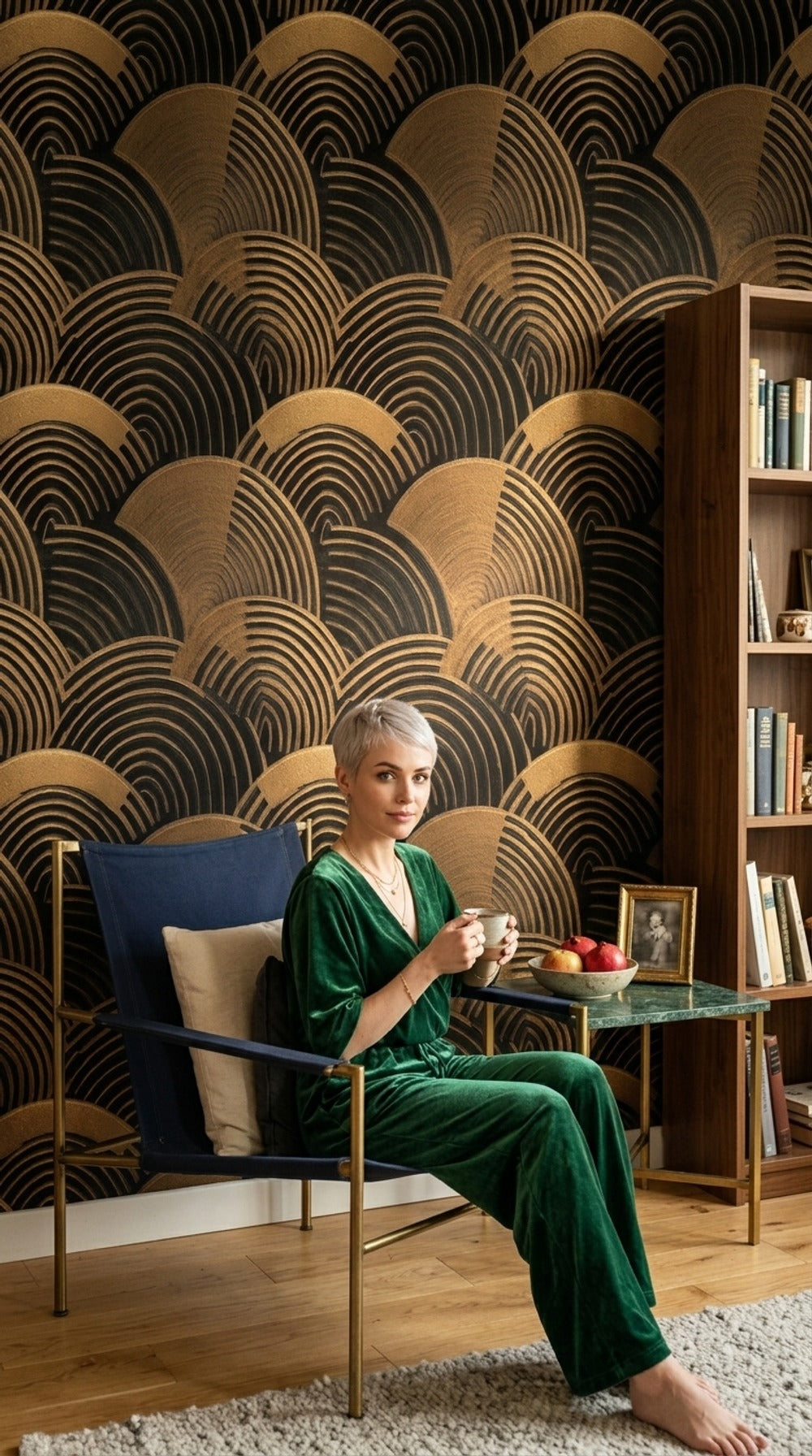 Art Deco Wallpaper Geometric Arcs Metallic Texture Removable Wall Decor