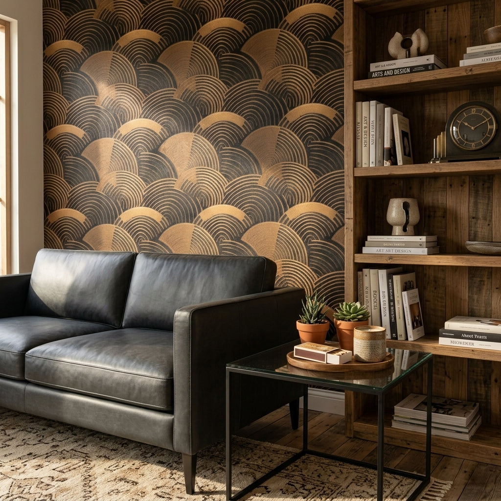 Art Deco Wallpaper Geometric Arcs Metallic Texture Removable Wall Decor