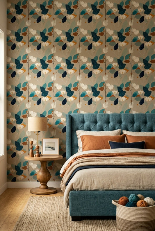 Muted Green Wallpaper Botanical Floral Decorative Mural