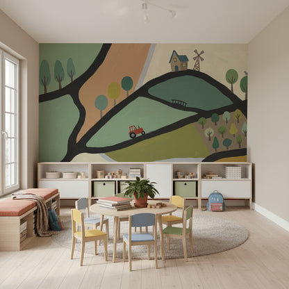 White Background Wallpaper Minimal Illustrated Wall Mural