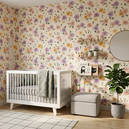 Pastel Floral Wallpaper Cream Background Removable Watercolor Flowers Wall Decor