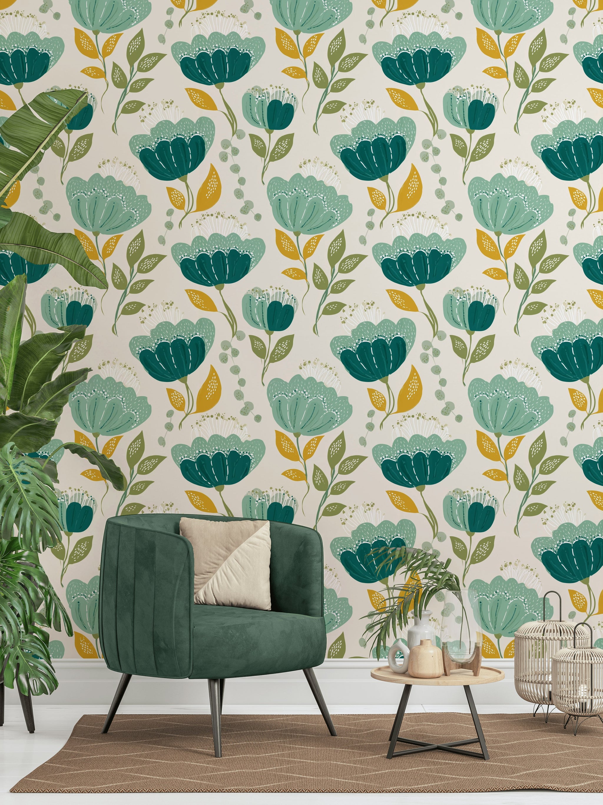 Botanical Wallpaper Scandinavian Removable Bright Wall Decor