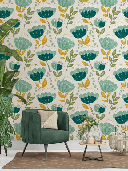 Botanical Wallpaper Scandinavian Removable Bright Wall Decor