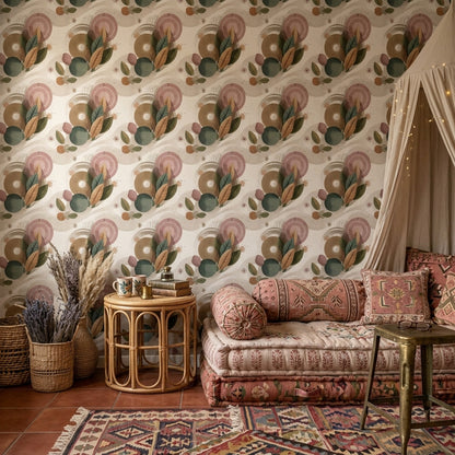 Retro Abstract Wallpaper Geometric Leaves Pattern Wall Mural