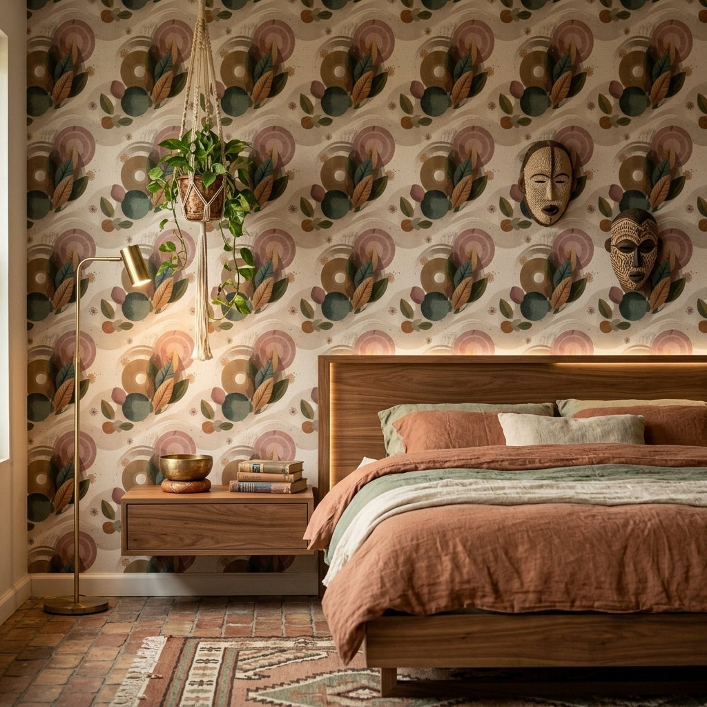 Retro Abstract Wallpaper Geometric Leaves Pattern Wall Mural