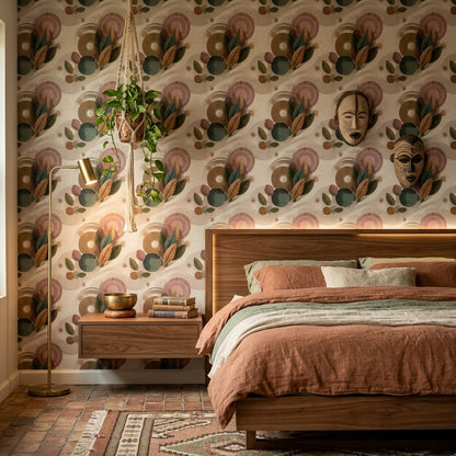 Retro Abstract Wallpaper Geometric Leaves Pattern Wall Mural