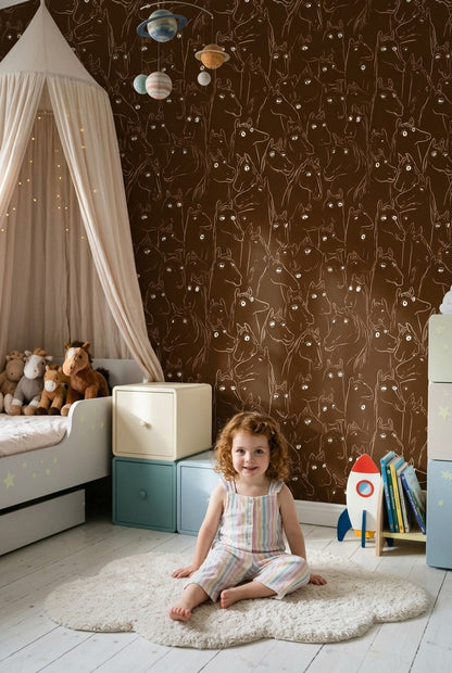 Horse Wallpaper Dark Whimsical Decorative Mural