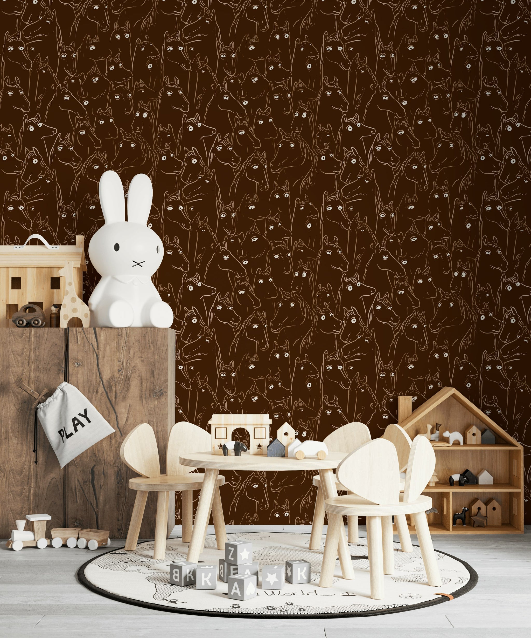 Horse Wallpaper Dark Whimsical Decorative Mural