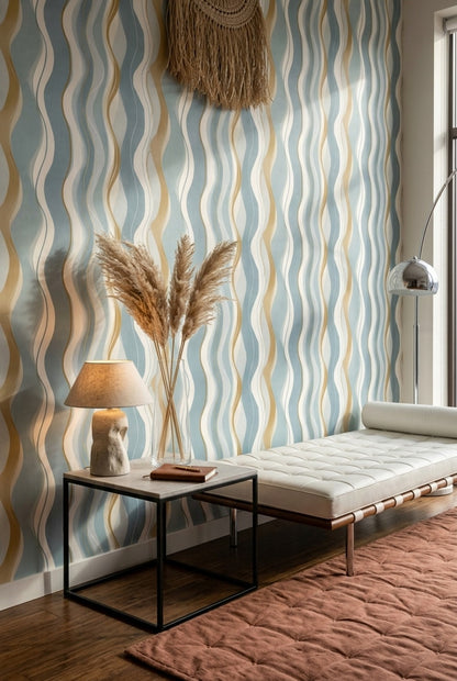 Abstract Wallpaper Wavy Stripes Removable Vertical Wall Decor