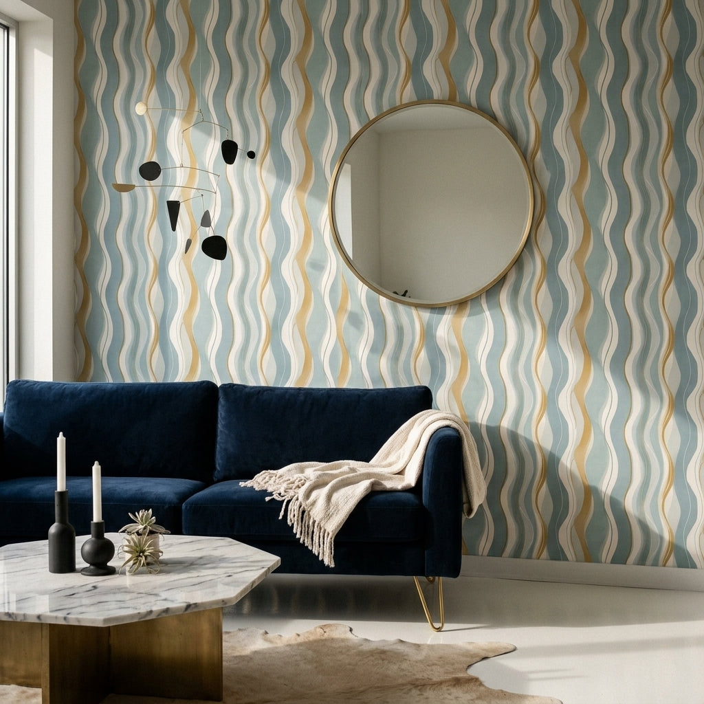 Abstract Wallpaper Wavy Stripes Removable Vertical Wall Decor