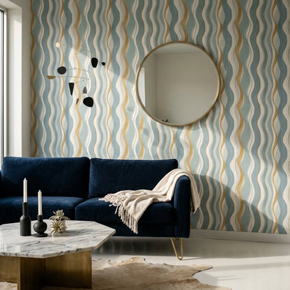 Abstract Wallpaper Wavy Stripes Removable Vertical Wall Decor