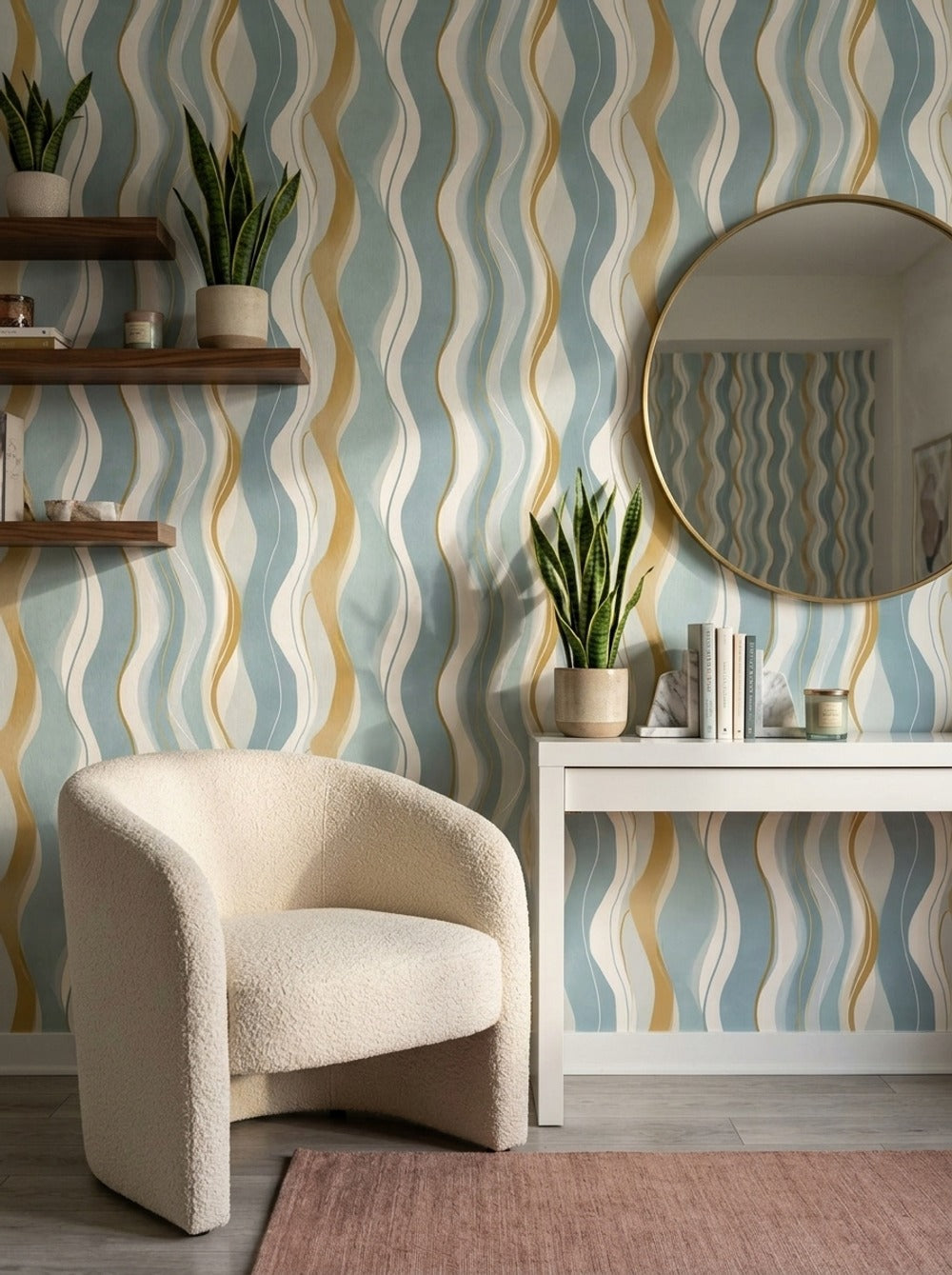 Abstract Wallpaper Wavy Stripes Removable Vertical Wall Decor