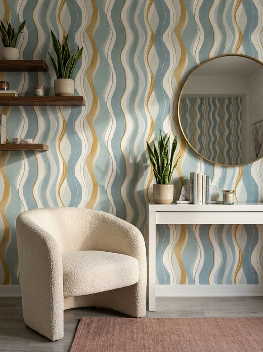 Abstract Wallpaper Wavy Stripes Removable Vertical Wall Double Roll