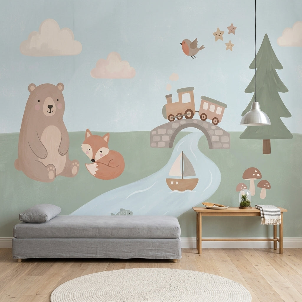 Nursery Wallpaper Pastel Cute Animals Wall Mural