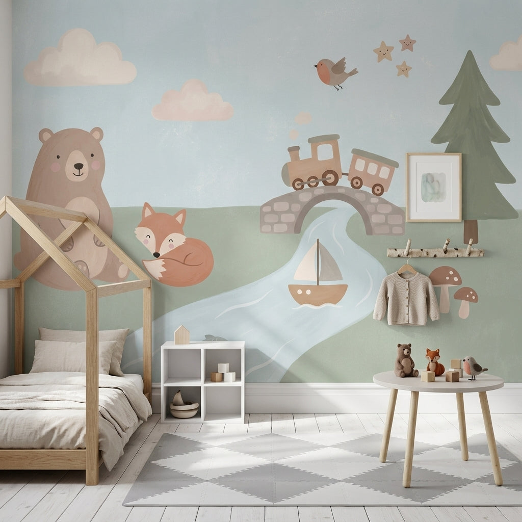 Nursery Wallpaper Pastel Cute Animals Wall Mural