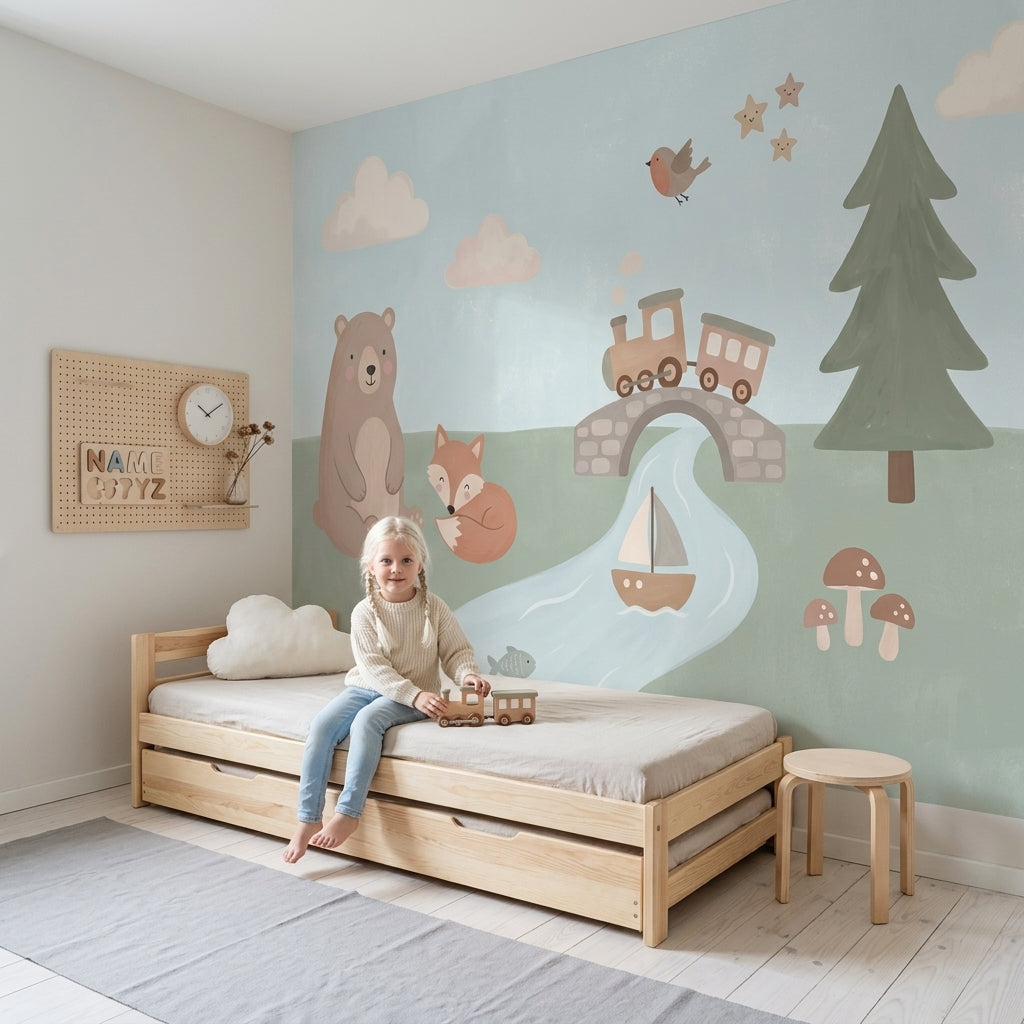 Nursery Wallpaper Pastel Cute Animals Wall Mural
